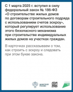 С 1 марта 2025 года вступил в силу федеральный закон №186-ФЗ «О строительстве жилых домов по договорам строительного подряда с использованием счетов эскроу»
